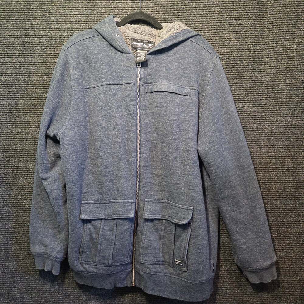 ONeill Mens 2XL Zip Up Hoodie Sherpa Lined Fleece Jacket Heather Blue Cargo
